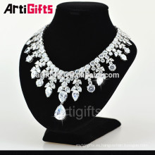 Collar de diamantes de lujo diseños chapado en oro blanco joyería de collar de la boda de diamantes de circonio cúbico
